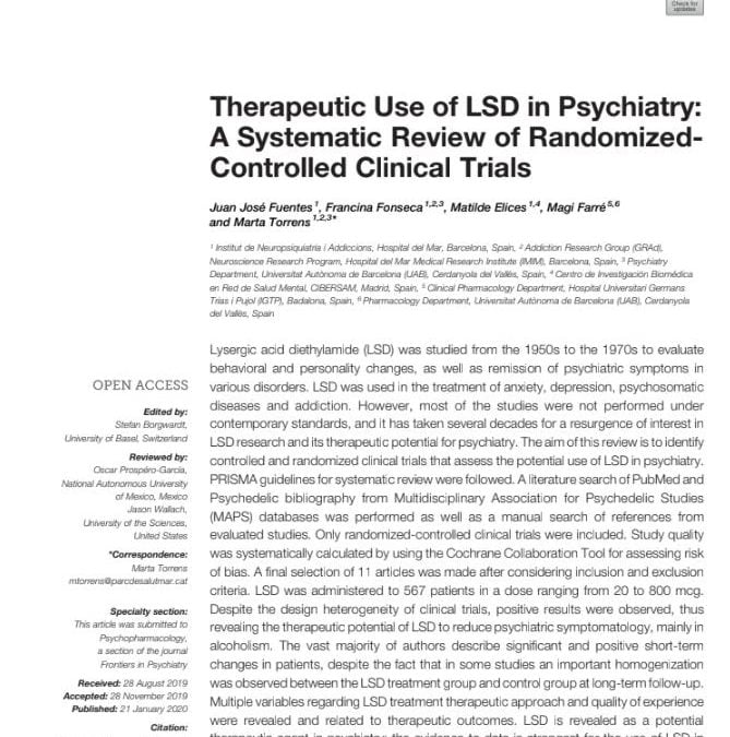 Therapeutic Use of LSD in Psychiatry: A Systematic Review of Randomized-Controlled Clinical Trials