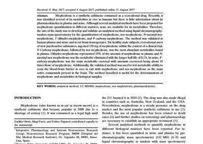 Pharmacokinetics of Mephedrone and Its Metabolites in Human by LC-MS/MS