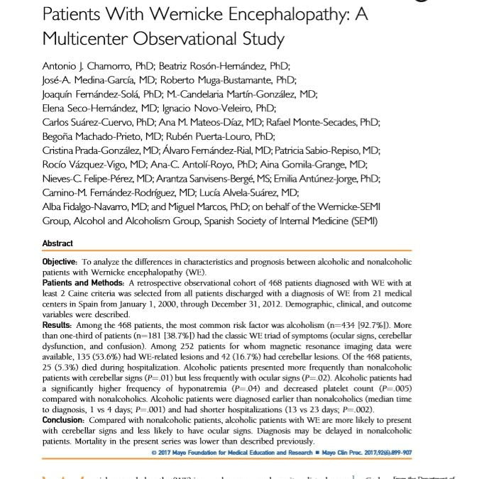 Differences Between Alcoholic and Nonalcoholic Patients With Wernicke Encephalopathy: A Multicenter Observational Study