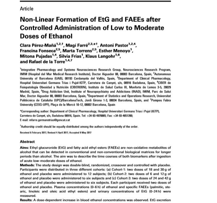 Non-Linear Formation of EtG and FAEEs after Controlled Administration of Low to Moderate Doses of Ethanol