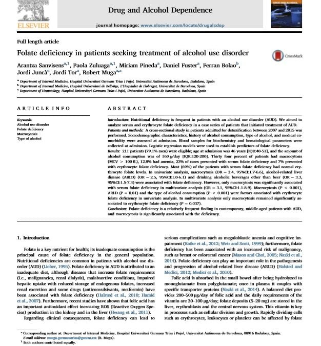 Folate deficiency in patients seeking treatment of alcohol use disorder