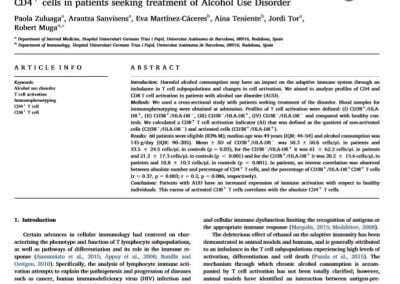 Over-expression of CD8+ T-cell activation is associated with decreased CD4+ cells in patients seeking treatment of Alcohol Use Disorder