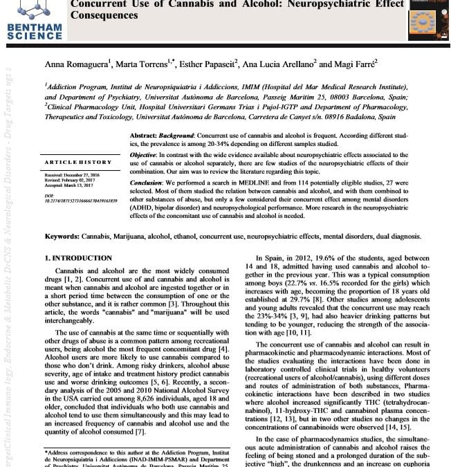 Concurrent Use of Cannabis and Alcohol: Neuropsychiatric Effect Consequences