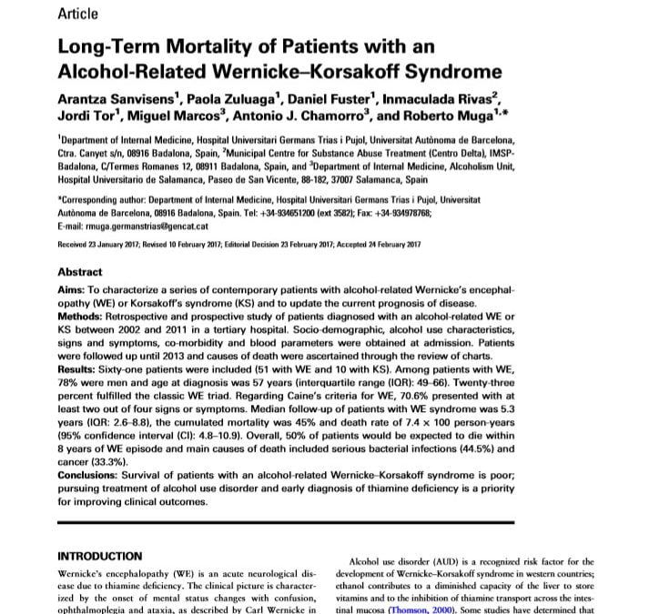Long-Term Mortality of Patients with an Alcohol-Related Wernicke-Korsakoff Syndrome