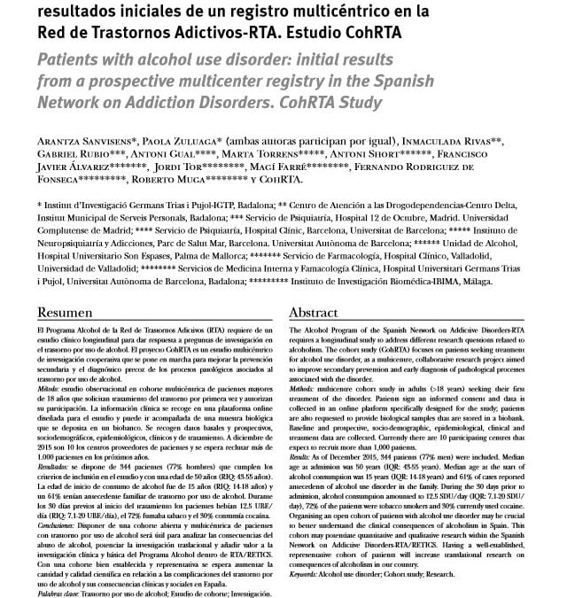Patients with alcohol use disorder: initial results from a prospective multicenter registry in the Spanish Network on Addiction Disorders. CohRTA Study