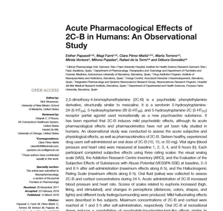 Acute Pharmacological Effects of 2C-B in Humans: An Observational Study