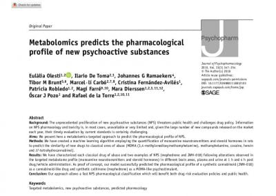 Metabolomics predicts the pharmacological profile of new psychoactive substances