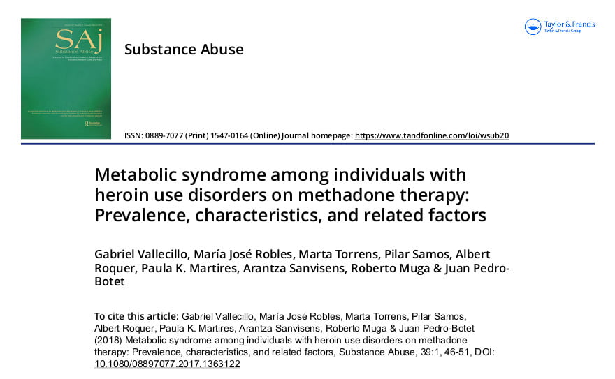 Metabolic syndrome among individuals with heroin use disorders on methadone therapy: Prevalence, characteristics, and related factors