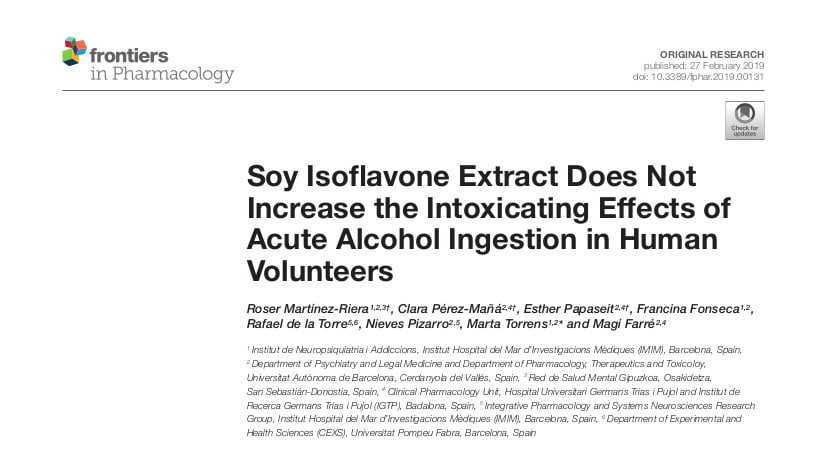 Soy Isoflavone Extract Does Not Increase the Intoxicating Effects of Acute Alcohol Ingestion in Human Volunteers