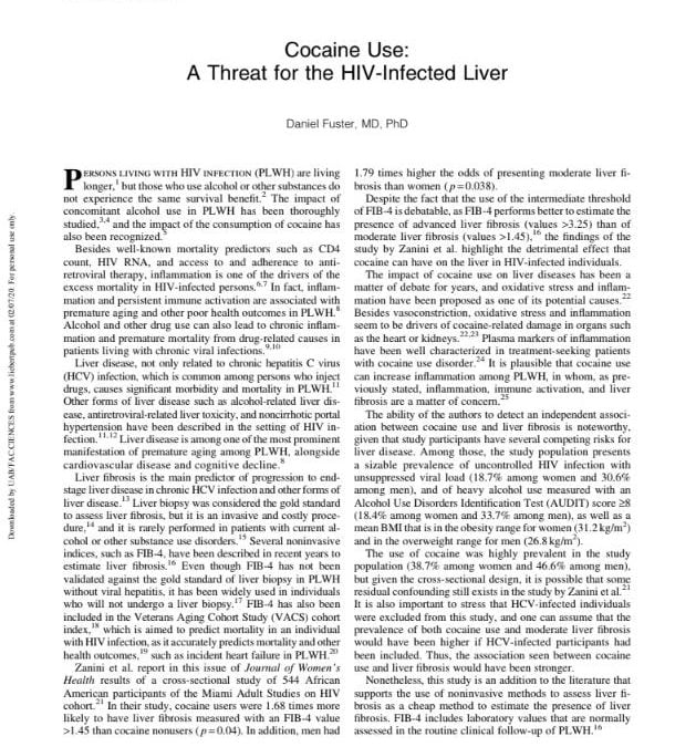 Cocaine Use: A Threat for the HIV-Infected Liver