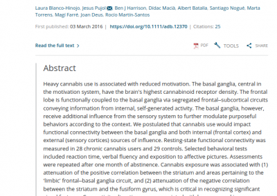 Attenuated frontal and sensory inputs to the basal ganglia in cannabis users