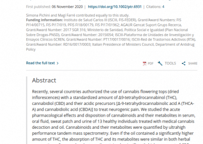 Disposition of cannabinoids and their metabolites in serum, oral fluid, sweat patch and urine from healthy individuals treated with pharmaceutical preparations of medical cannabis