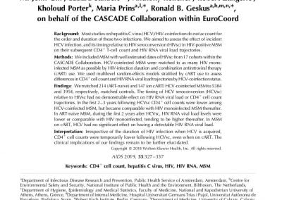 Effect of incident hepatitis C infection on CD4+ cell count and HIV RNA trajectories based on a multinational HIV seroconversion cohort