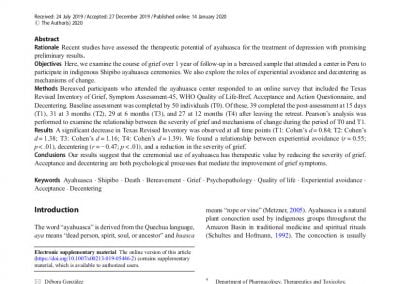 Therapeutic potential of ayahuasca in grief: a prospective, observational study