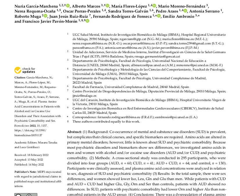 Plasma Amino Acid Concentrations in Patients with Alcohol and/or Cocaine Use Disorders and Their Association with Psychiatric Comorbidity and Sex