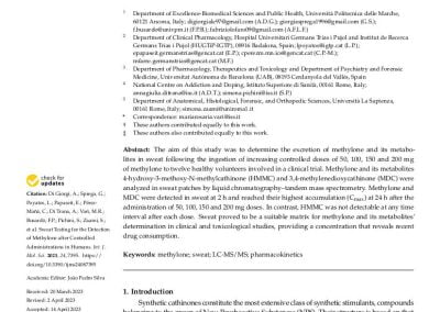 Sweat Testing for the Detection of Methylone after Controlled Administrations in Humans