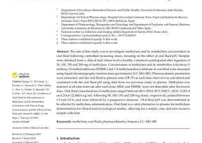 Usefulness of Oral Fluid for Measurement of Methylone and Its Metabolites: Correlation with Plasma Drug Concentrations and the Effect of Oral Fluid pH