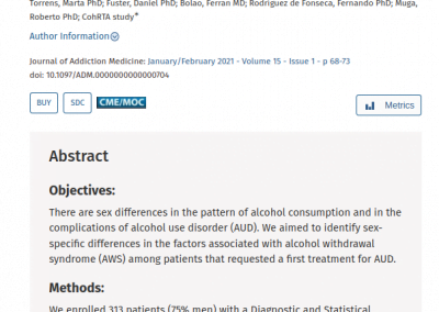 Sex-specific associations of alcohol withdrawal in patients admitted for the treatment of alcohol use disorder