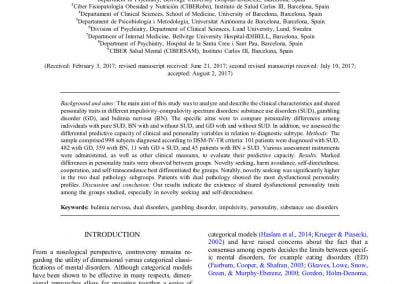 The relevance of personality traits in impulsivity-related disorders: From substance use disorders and gambling disorder to bulimia nervosa