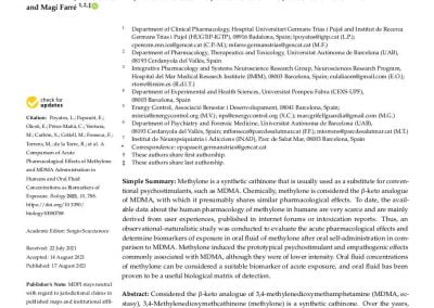 A Comparison of Acute Pharmacological Effects of Methylone and MDMA Administration in Humans and Oral Fluid Concentrations as Biomarkers of Exposure