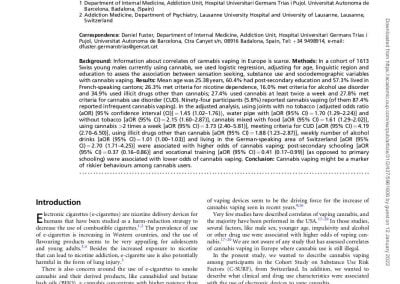 Correlates of the use of electronic devices to vape cannabis in a cohort of young Swiss male reporting current cannabis use