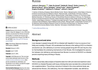 Zinc deficiency and advanced liver fibrosis among HIV and hepatitis C co-infected anti-retroviral naïve persons with alcohol use in Russia