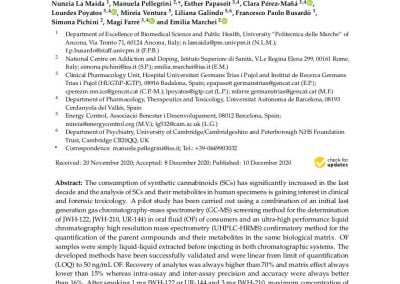 Determination of the Synthetic Cannabinoids JWH-122, JWH-210, UR-144 in Oral Fluid of Consumers by GC-MS and Quantification of Parent Compounds and Metabolites by UHPLC-MS/MS