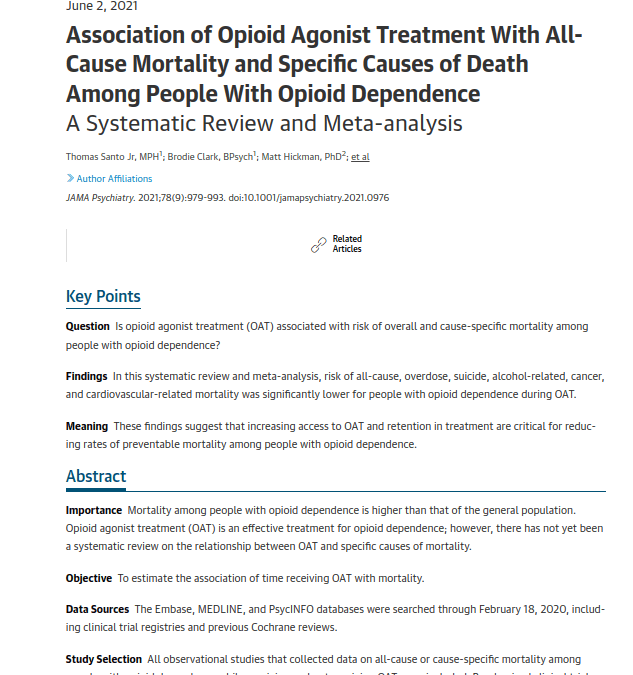 Association of Opioid Agonist Treatment With All-Cause Mortality and Specific Causes of Death Among People With Opioid Dependence: A Systematic Review and Meta-analysis