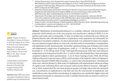 Acute Pharmacological Effects of Oral and Intranasal Mephedrone: An Observational Study in Humans