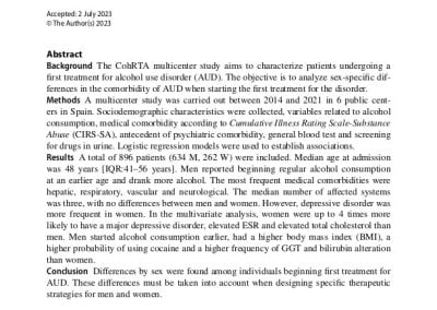 Sex differences in the comorbidity of patients seeking a first treatment for Alcohol Use Disorder