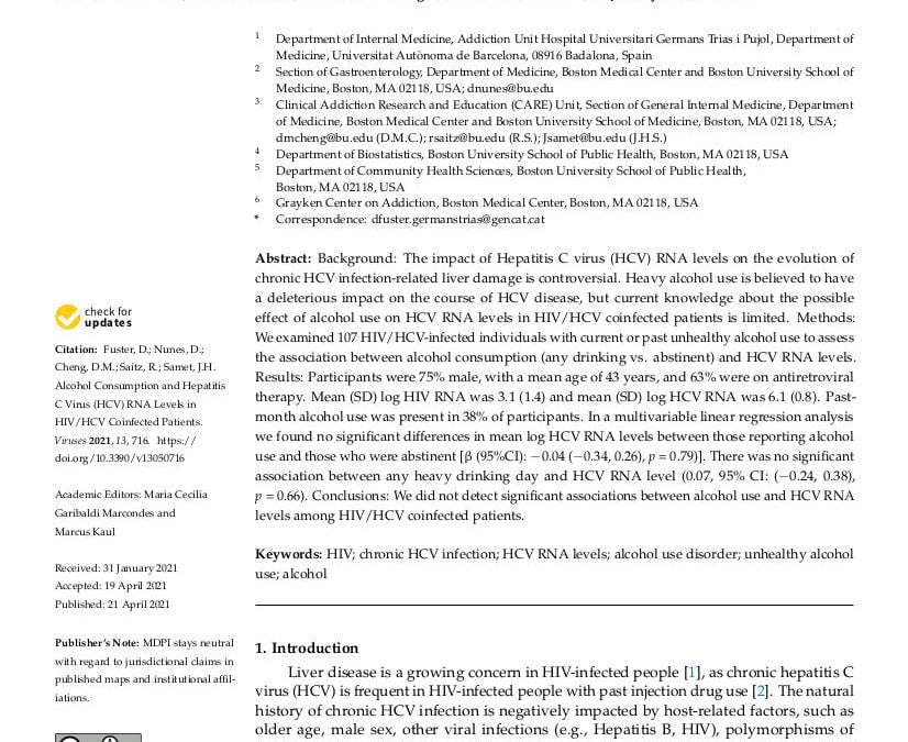 Alcohol Consumption and Hepatitis C Virus (HCV) RNA Levels in HIV/HCV Coinfected Patients